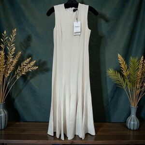 Theory Elegant Cream Sleeveless Midi Dress